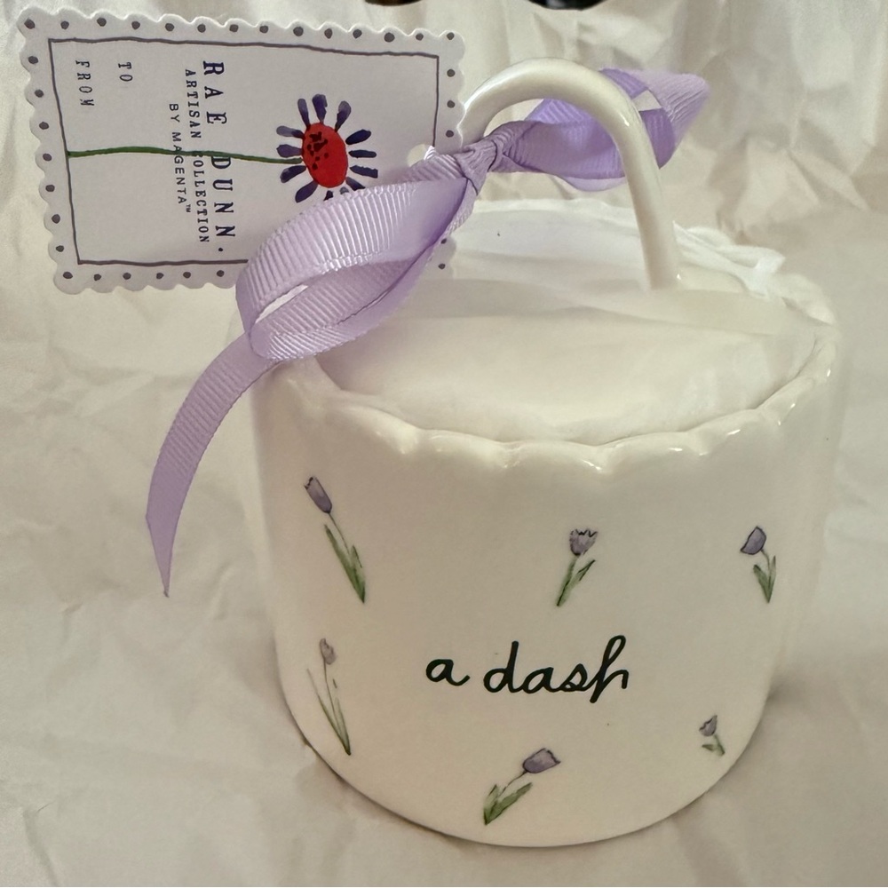 Rae Dunn White Ceramic Container with Purple Accents
